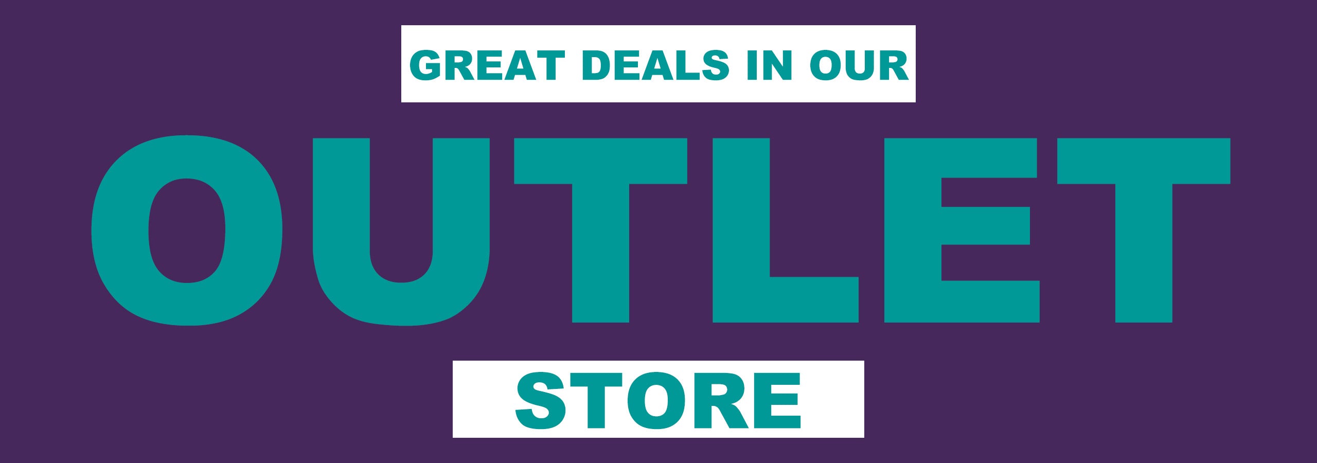 Promotional text for outlet store deals on a purple background